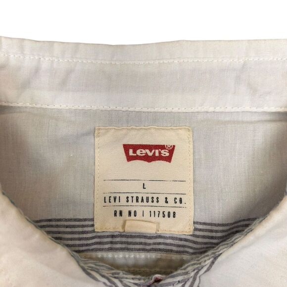 Levi Strauss Men's Short Sleeve Shirt Button White Yellow Blue‎ Strip Large - Picture 4 of 9